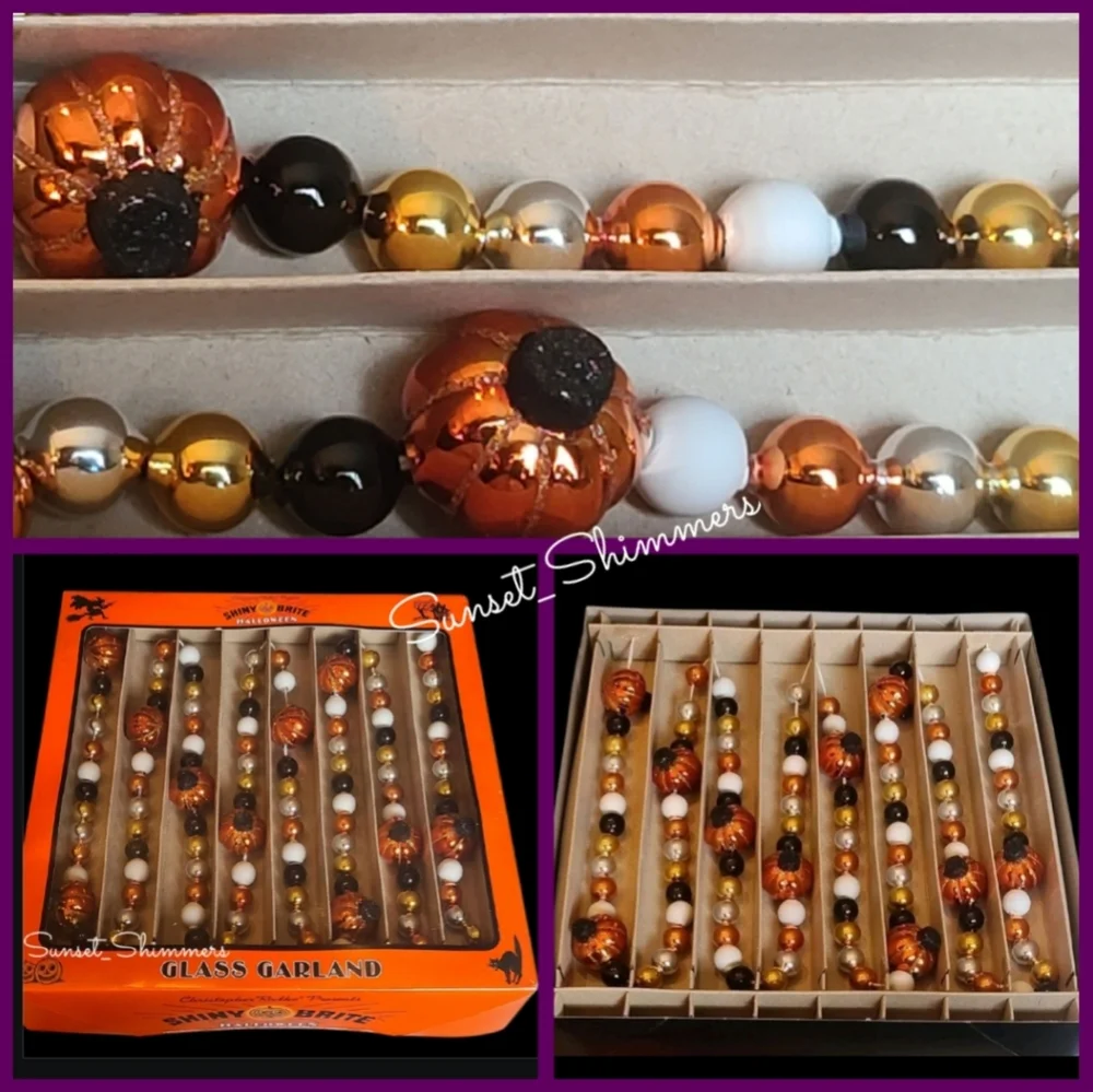 7ft Radko Shiny Brite Vintage / Retro Style Glass Pumpkin Halloween Tree Garland